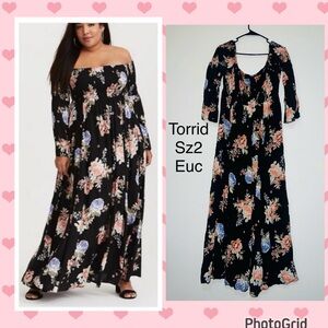 Torrid Long Sleeve Floral Maxi Dress - Black and Pink